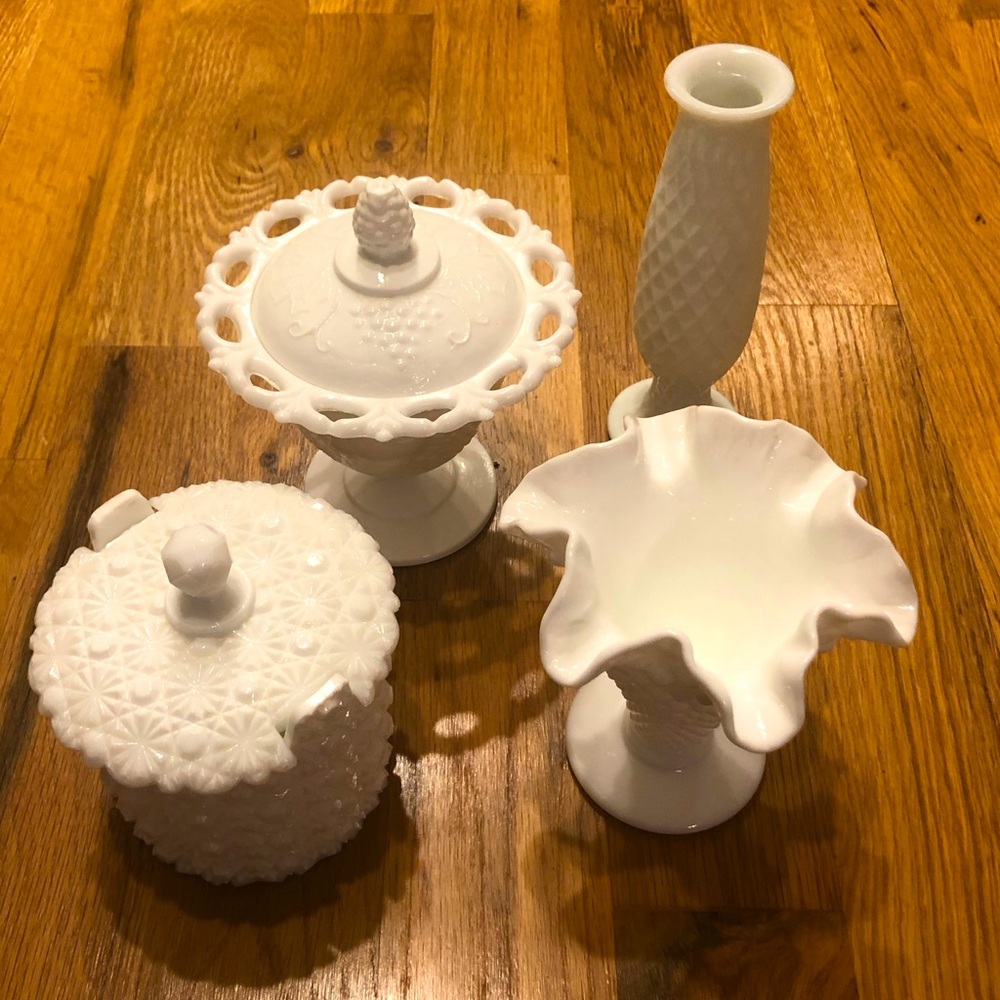Milk Glass 4 Piece Set